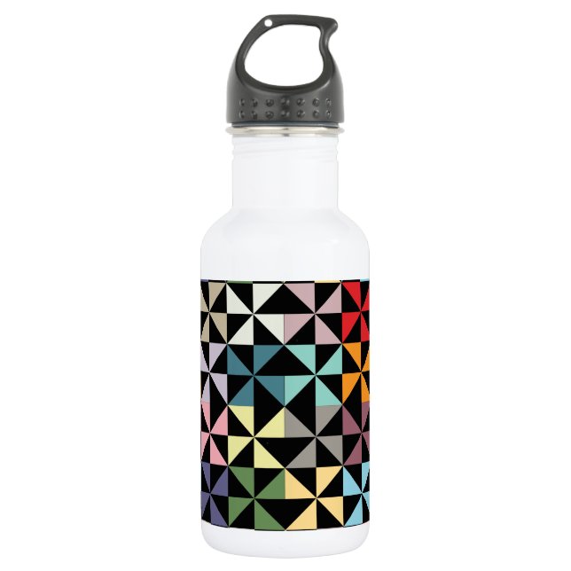 Farbenfrohe Geometrie Pinwheel Schwarz Trinkflasche (Vorderseite)