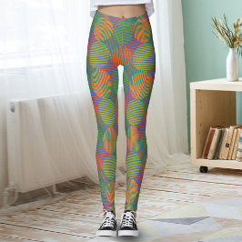 Farbenfrohe geometrische abstrakte Kreise auf Lila Leggings