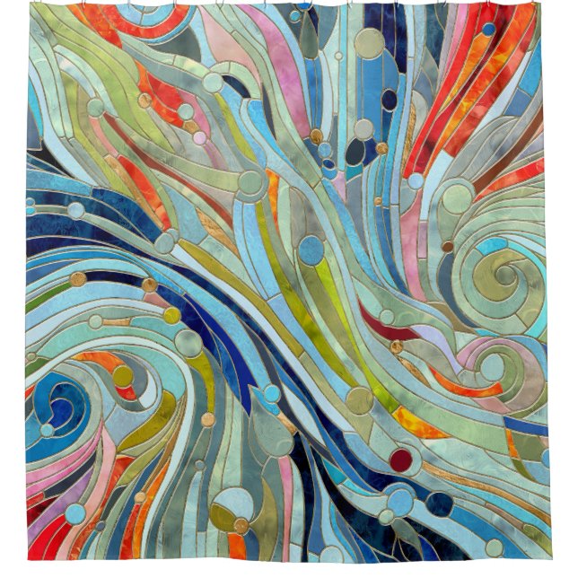 Farbenfrohe geometrische Abstrakte Mosaikkunst Duschvorhang (Vorderseite)