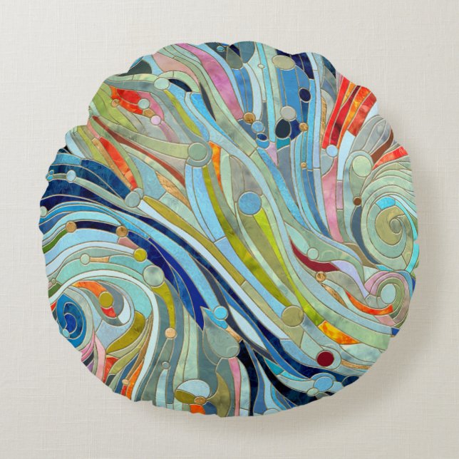 Farbenfrohe geometrische Abstrakte Mosaikkunst Rundes Kissen (Vorderseite)