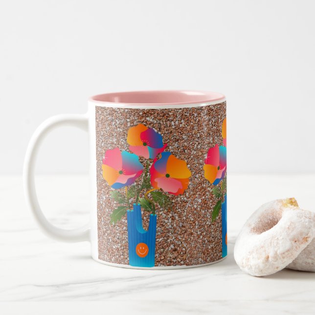 Farbenfrohe geometrische Blume Art Kaffeemaschine  Zweifarbige Tasse (Mit Donut)