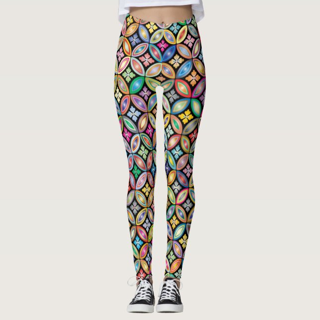 farbenfrohe geometrische Blume Leggings (Vorderseite)