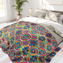 Farbenfrohe geometrische Blumen Bohemian Fleecedecke