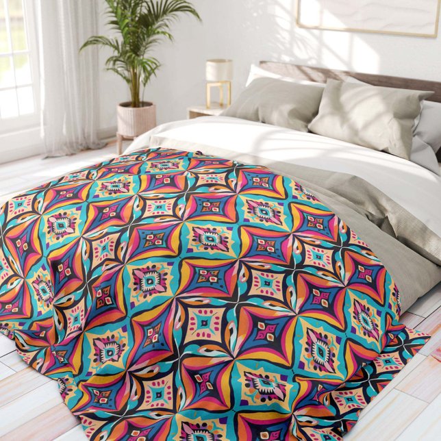 Farbenfrohe geometrische Boheme  Fleecedecke (Von Creator hochgeladen)