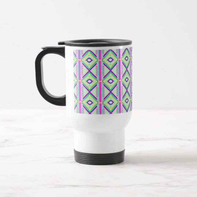 Farbenfrohe geometrische Boho-Pixel-Kunst Reisebecher (Links)