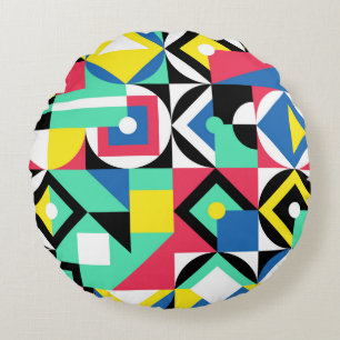 Farbenfrohe geometrische Formen Dekorative Ornamen Rundes Kissen