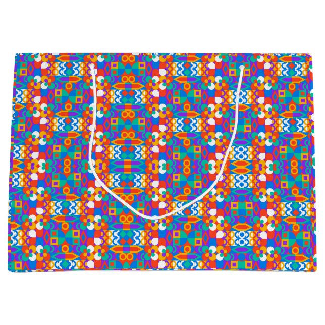Farbenfrohe geometrische Geschenktasche mit lebend Große Geschenktüte (Vorderseite)
