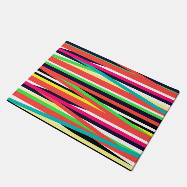 Farbenfrohe geometrische Linien Streifen Multi Fußmatte (Schrägansicht)