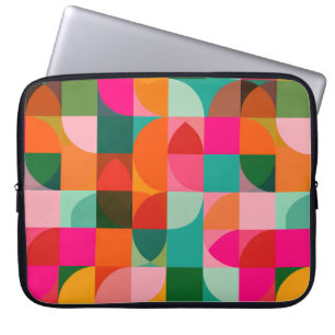 Farbenfrohe geometrische Muster Retro Mitte Jahrhu Laptopschutzhülle