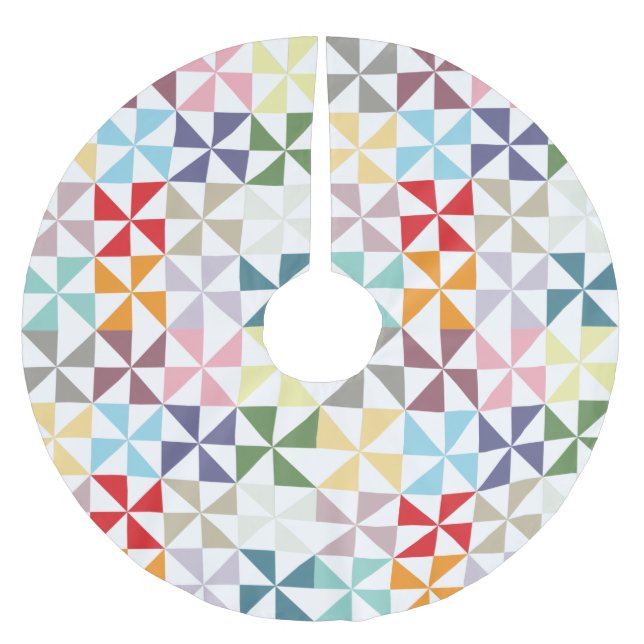 Farbenfrohe geometrische Pinwheel Polyester Weihnachtsbaumdecke (Vorderseite)