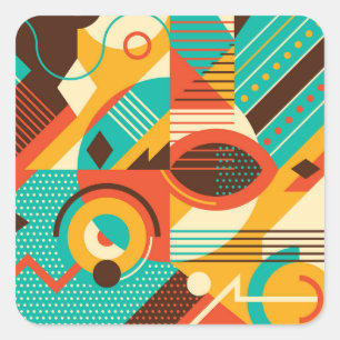 Farbenfrohe geometrische Retro-Mode: vintage Abstr Quadratischer Aufkleber