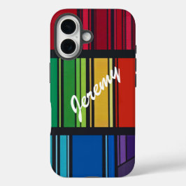 Farbenfrohe geometrische Streifen personalisieren  iPhone 16 Hülle