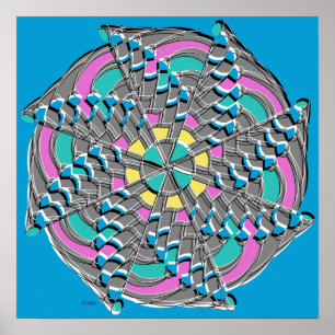 Farbenfrohe geometrische Swirt-Artwork auf Blue Poster