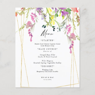 Farbenfrohe geometrische Wildblumen-Hochzeitsmenü