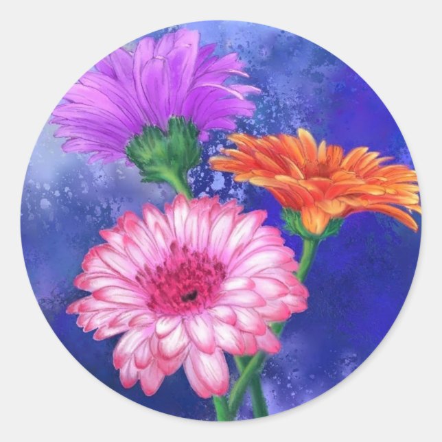 Farbenfrohe Gerberas-Geschenksticker Runder Aufkleber (Vorderseite)