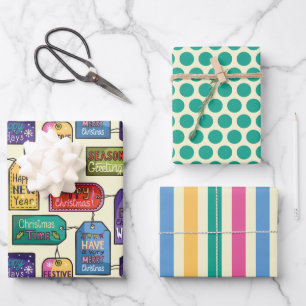 Farbenfrohe Geschenketiketten Umschlagpapier Set 3 Geschenkpapier Set