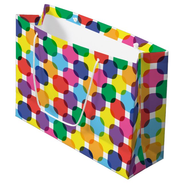 Farbenfrohe Geschenktüte Quadrate (Vorderseite Schrägansicht)