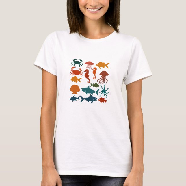 Farbenfrohe Gestaltung des Ocean Life T - Shirt (Vorderseite)