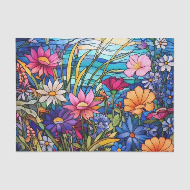 Farbenfrohe gestanzte Blume des Glaseffekts Seidenpapier (Vorderseite)