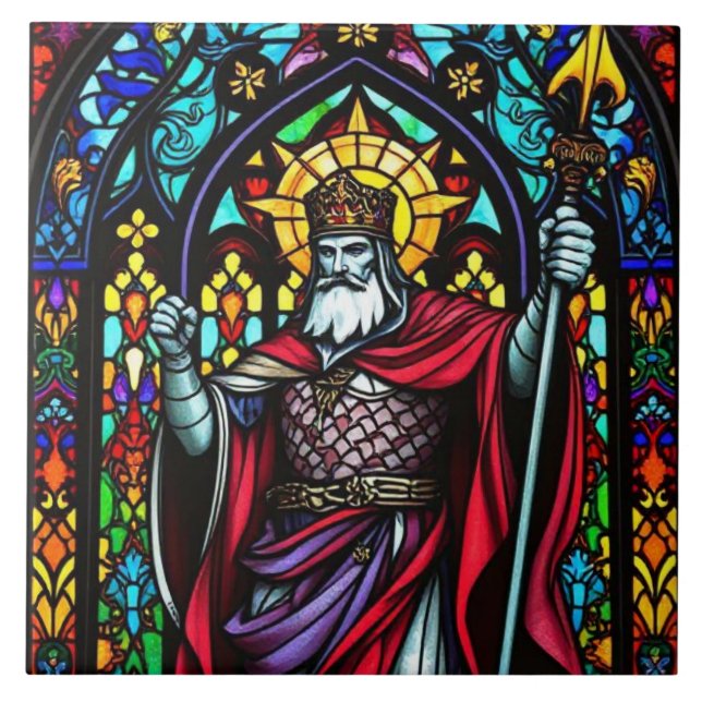 Farbenfrohe gestanzte Gläser Mittelalter König Fliese (Vorderseite)