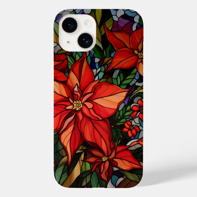 Farbenfrohe gestanzte Gläser Poinsettias & Holly Case-Mate iPhone Hülle (Rückseite)