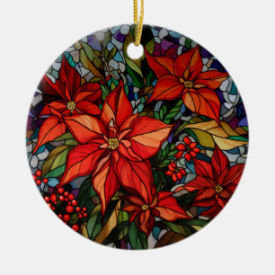 Farbenfrohe gestanzte Gläser Poinsettias & Holly Keramik Ornament