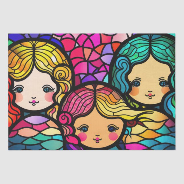 Farbenfrohe gestanzte Glass-Mermaids Seidenpapier (Vorderseite)