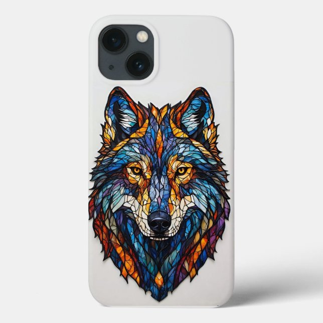 Farbenfrohe gestanzte Glass Wolf Kopf Case-Mate iPhone Hülle (Rückseite)