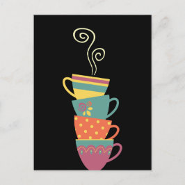 Farbenfrohe gestapelte Tee-/Kaffeebecher, dampfhei Postkarte