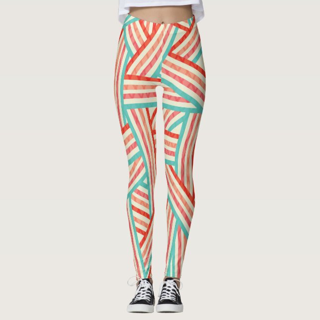 Farbenfrohe gestreifte Abstrakte Muster Leggings (Vorderseite)