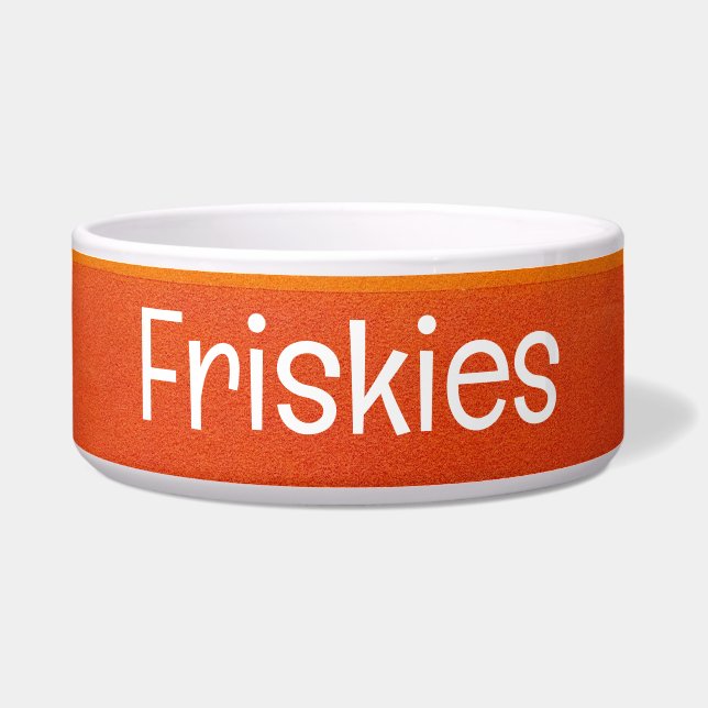 Farbenfrohe gestreifte Pet Bowl mit FRISKIES Text Napf (Vorderseite)