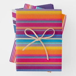Farbenfrohe gestreifte Stoffbekleidung Papierfolie Geschenkpapier Set