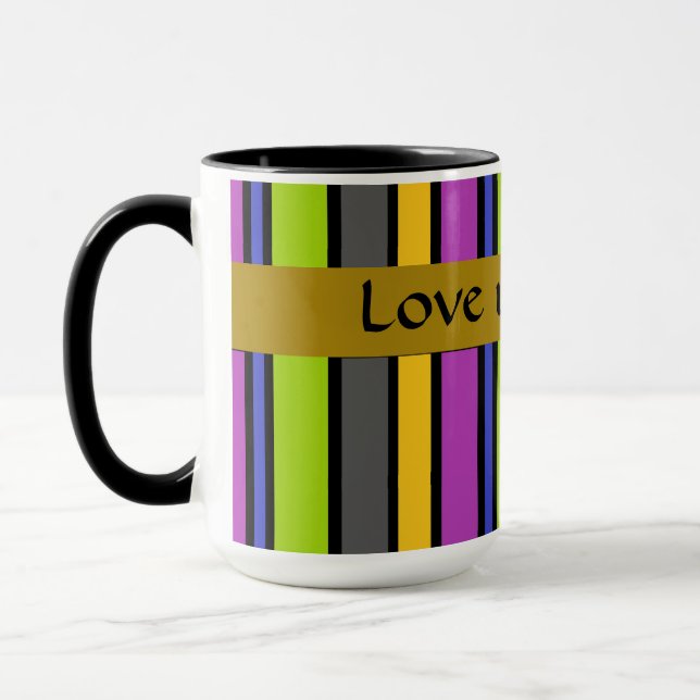 Farbenfrohe gestreifte Tasse des Vaters (Links)