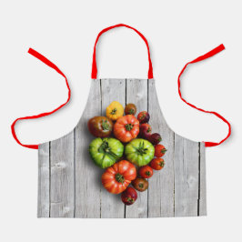 Farbenfrohe gestreifte Tomaten auf Wettertisch Schürze