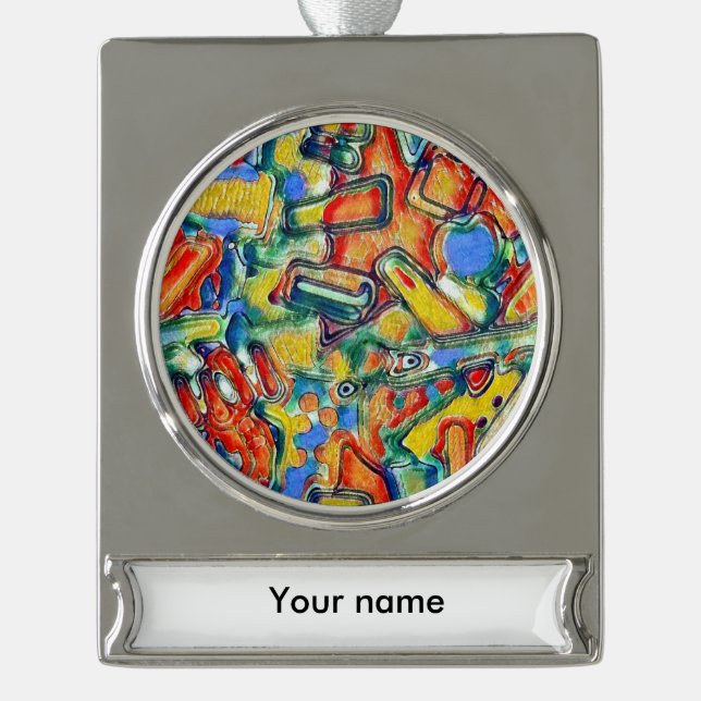Farbenfrohe gestrichene Formen Banner-Ornament Silber (Vorderseite)
