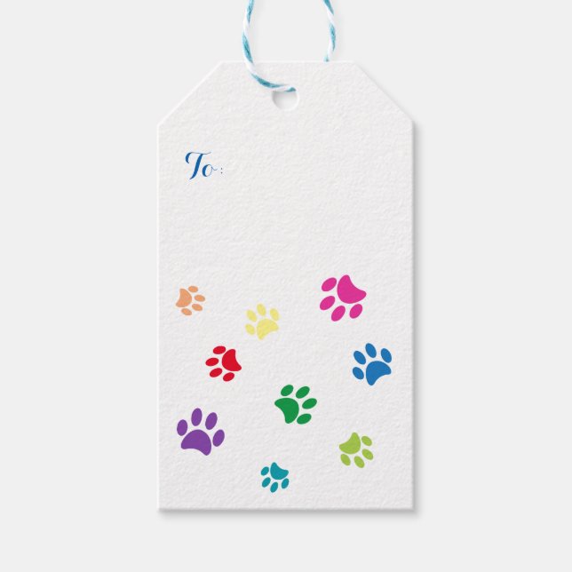 Farbenfrohe gestrichene Paw-Prints Geschenkanhänger (Vorderseite)