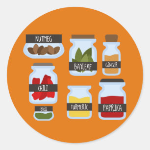 Farbenfrohe Gewürzgläser Kochkunst Runder Aufkleber