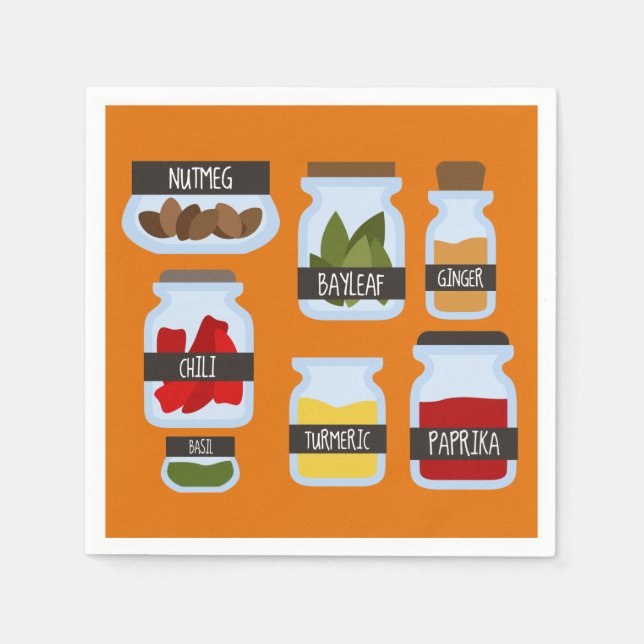 Farbenfrohe Gewürzgläser Kochkunst Serviette (Vorderseite)