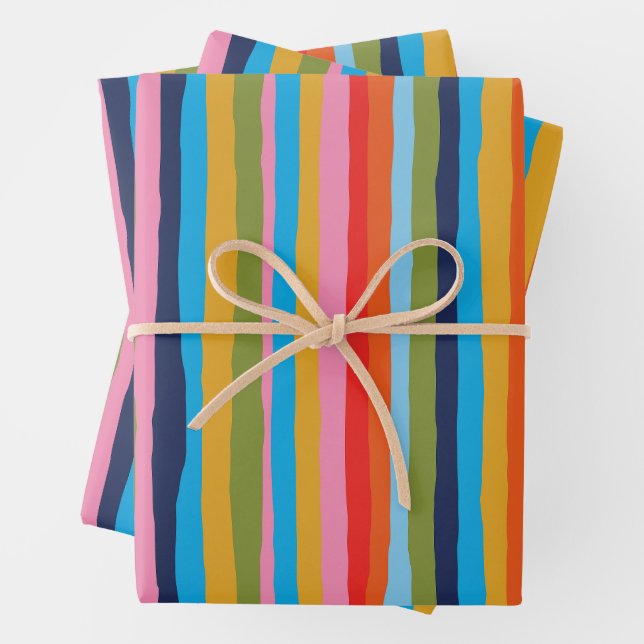 Farbenfrohe gezackte Streifen, fett, vertikales Mu Geschenkpapier Set (Beispiel)