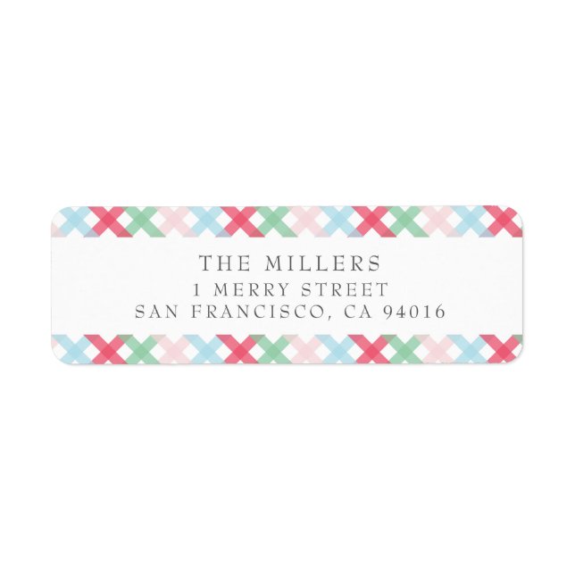 Farbenfrohe Gingham Christmas Address Labels (Vorne)