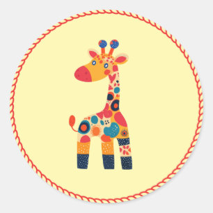 Farbenfrohe Giraffe für Kinder Runder Aufkleber