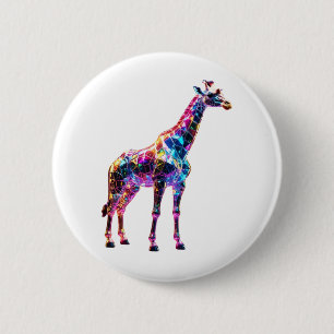 Farbenfrohe Giraffe Kunst, Dichtung und Musik Button