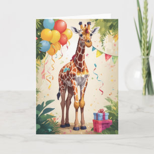 Farbenfrohe Giraffe mit Balloons im Dschungel   Ka Karte