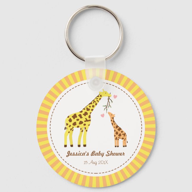 Farbenfrohe Giraffe Mommy and Baby Gastgeschenke Schlüsselanhänger (Vorderseite)