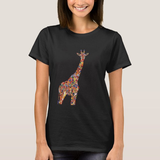 Farbenfrohe Giraffe Mosaik Art T-Shirt (Vorderseite)