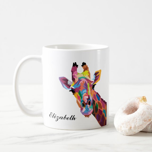Farbenfrohe Giraffe Pop Personalisierte Kaffee-Tas Kaffeetasse (Mit Donut)