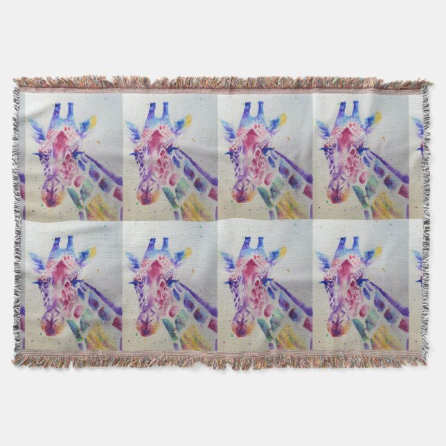Farbenfrohe Giraffe Tier Wasserfarben Art Throw Ru Decke (Vorderseite)