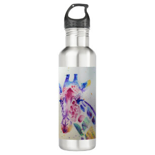 Farbenfrohe Giraffe Tierfarben Design Edelstahlflasche