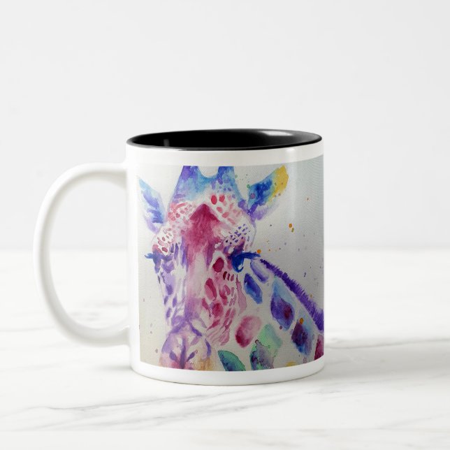Farbenfrohe Giraffe Tierfarben Design Zweifarbige Tasse (Links)