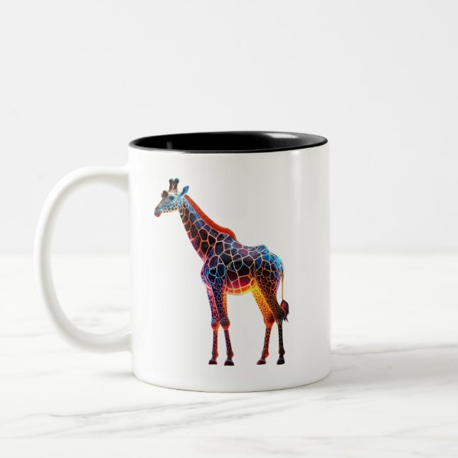 Farbenfrohe Giraffe Zweifarbige Tasse (Links)